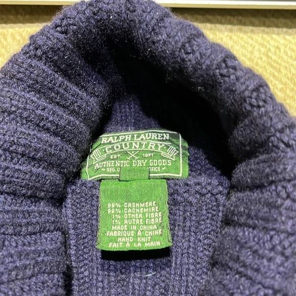 Rare Iconic Vintage POLO Ralph Lauren NAVY 100% Cashmere Flag Sweater Size Large - Picture 2 of 6
